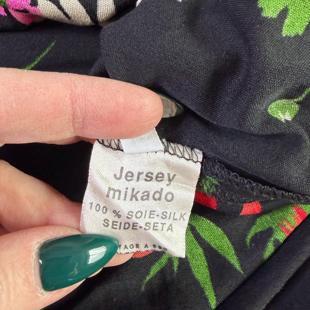 Vintage 80s 90s Leonard 100% silk jersey mikado Floral Women's Tunic Top sz L - Picture 4 of 12